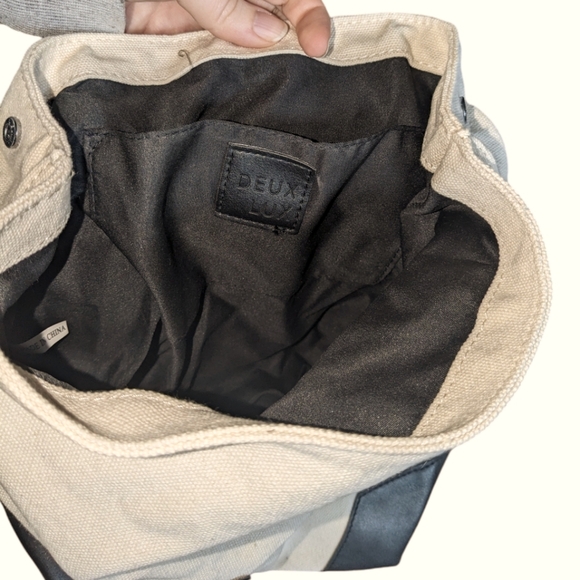 Deux Lux cream canvas backpack with black leather details - Picture 3 of 8